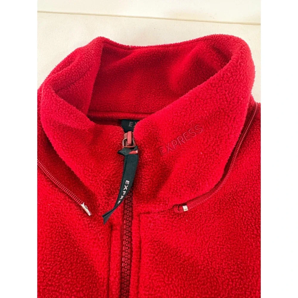 Express Women's Medium Red Fleece Full Zip Camping Travel Hiking Fall Vest